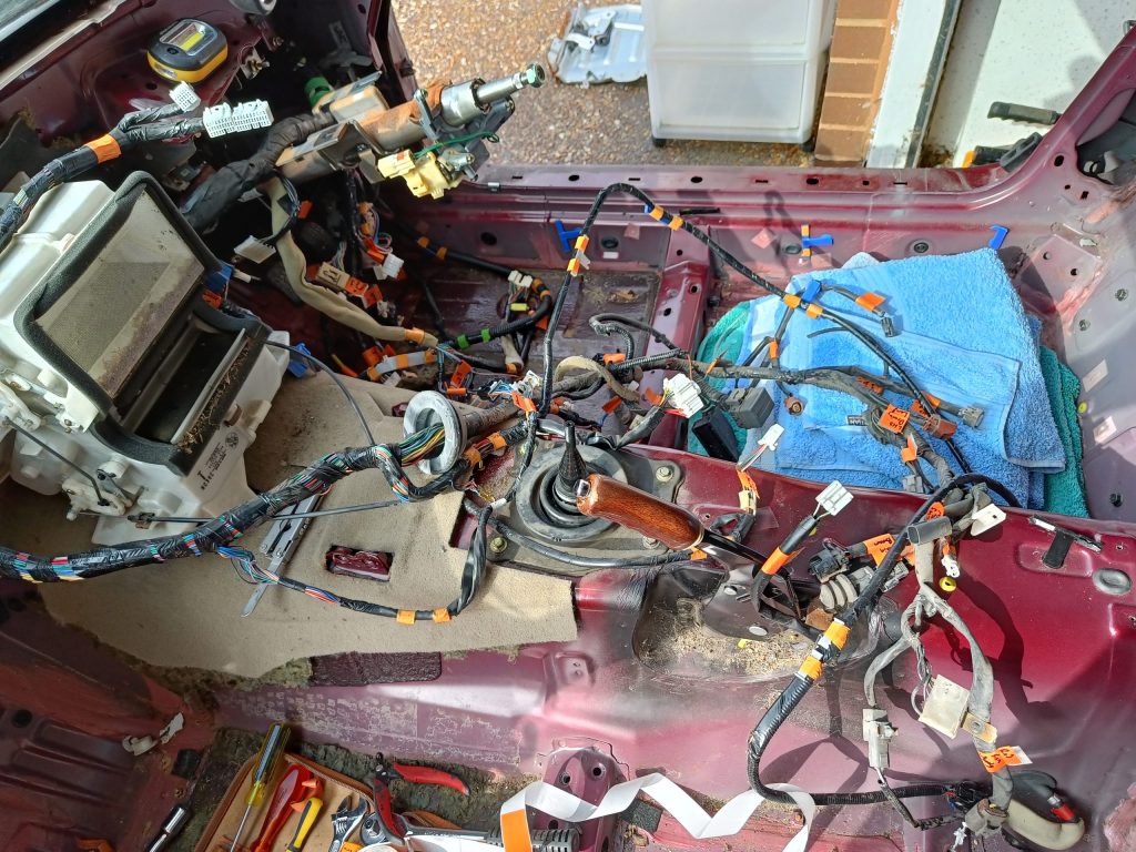 Image of N/S engine bay loom now pulled through into passenger area.