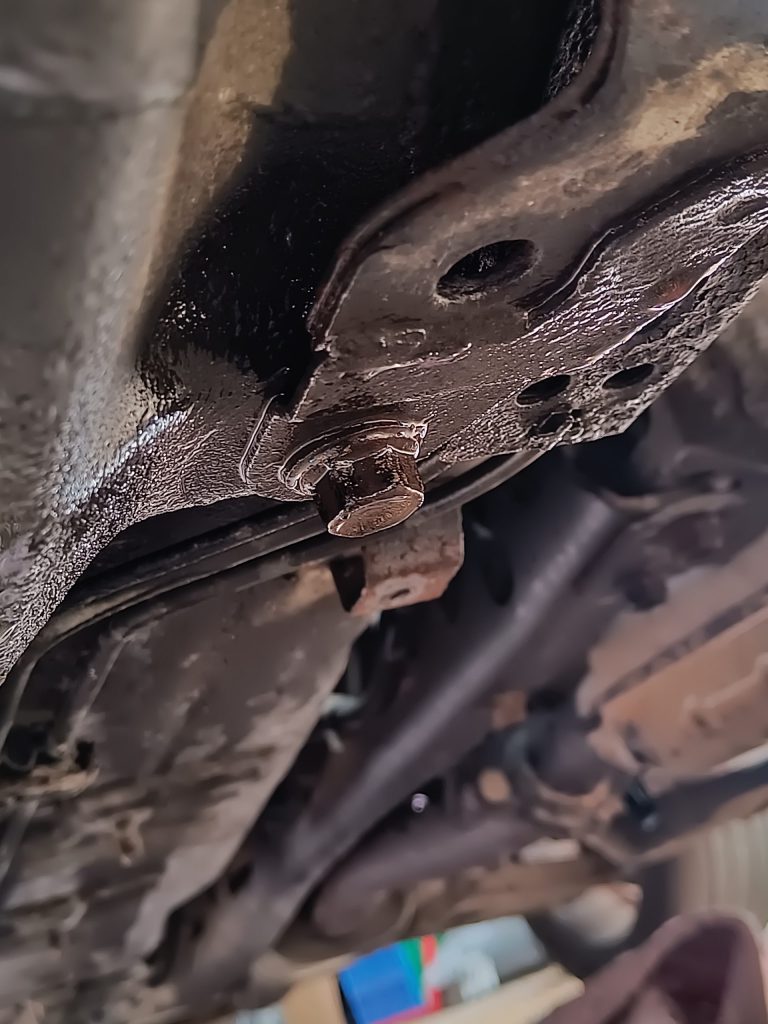 Image of one of two 17mm rear bolts on the front subframe.