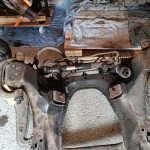 Image of front subframe ready for the final donor parts to be removed.