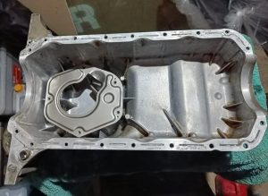 Image of oil sump inside, cleaned and ready to send to MK.