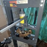Image of my new 12-tonne press punching out a rear wheel bearing.