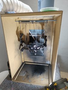 Image of home brew spray booth in action.