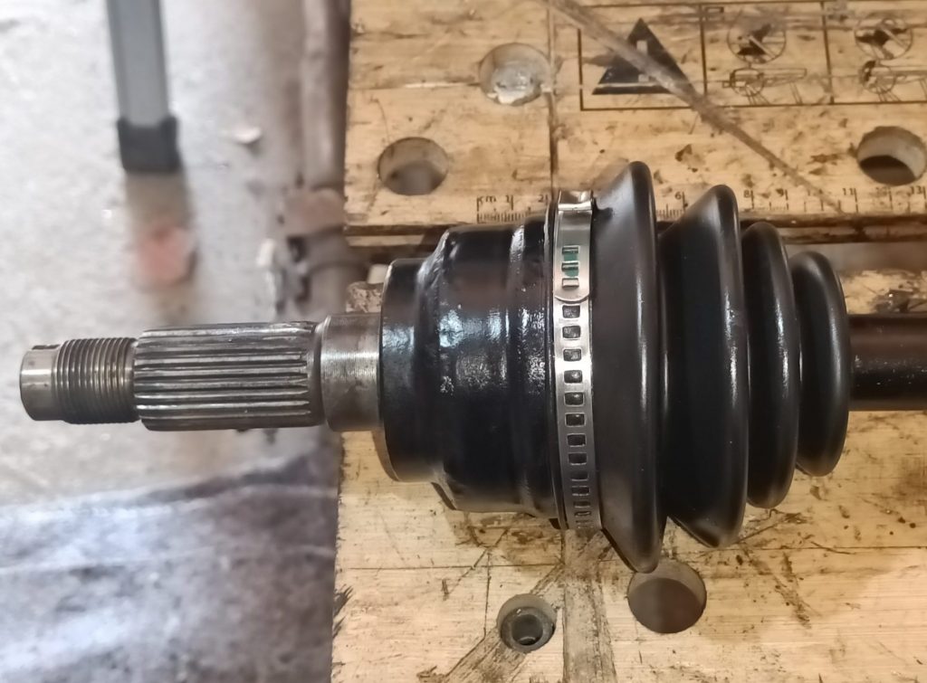 Image of outer CV joint end of refurbished driveshaft.