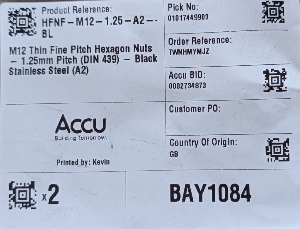 Image of track rod extentsion lock nut specification