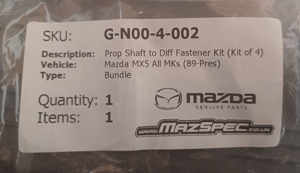 Image of propshaft to diff fastener kit part number