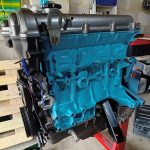 Image of engine on stand with mounts fitted.