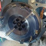 Image of newly installed replacement lightened flywheel.