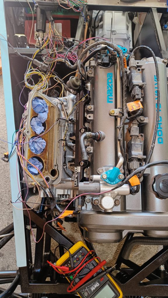 Image of engine loom modifications in progress.