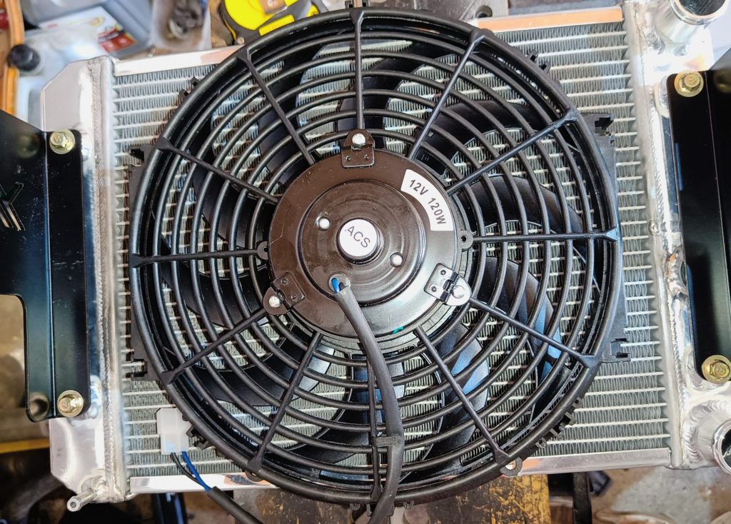 Image of 12" cooling fan - too big for the prewelded fixing tabs.