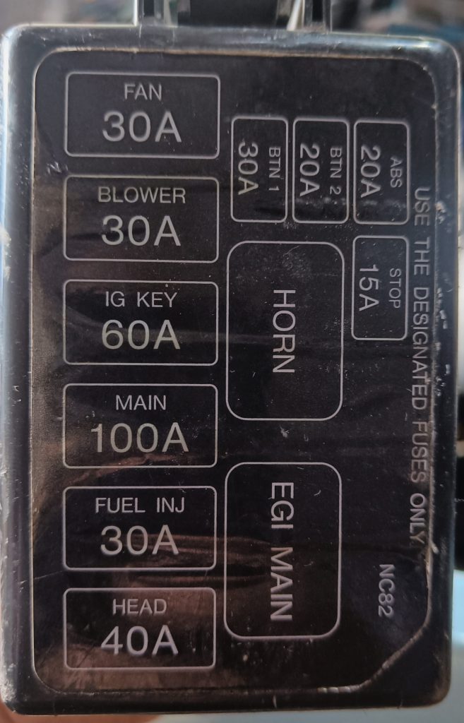 Image of top of engine fuse box showing internal component locations.