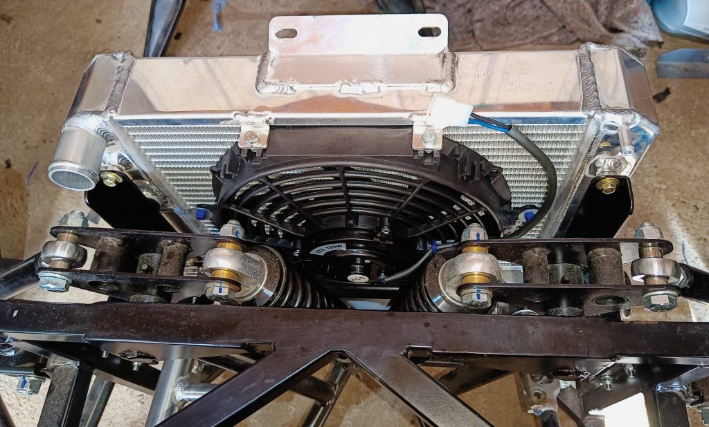 Image of installed radiator and 10" fan.