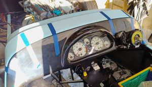 Image of dash panel in position and fixing holes drilled.