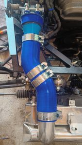 Image of intercooler connection to inlet manifold.